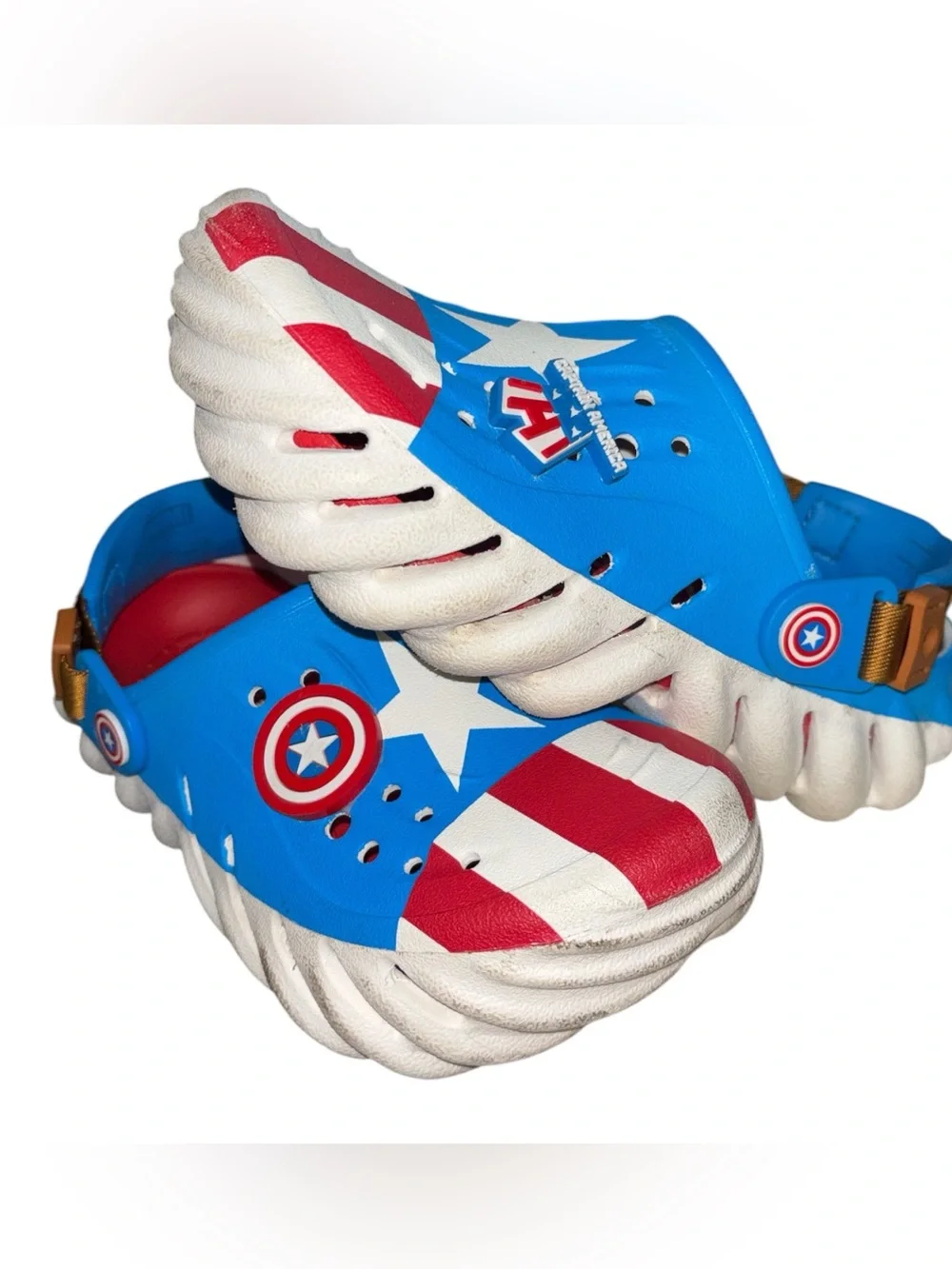 CROCS Kids Captain America Blue Red White Foam Clogs